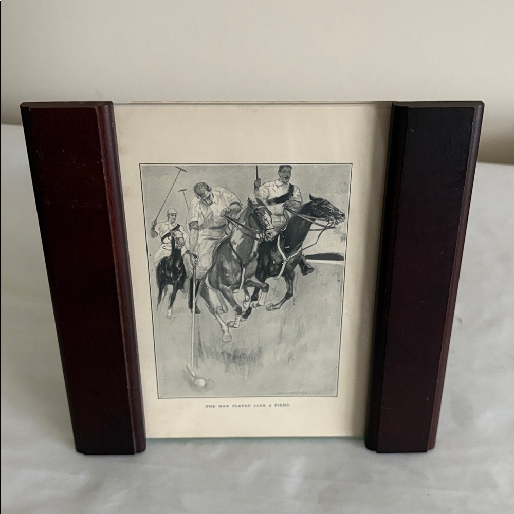 Vintage Polo Art Print with custom Wooden Frame 1950s equestrian art 7x7